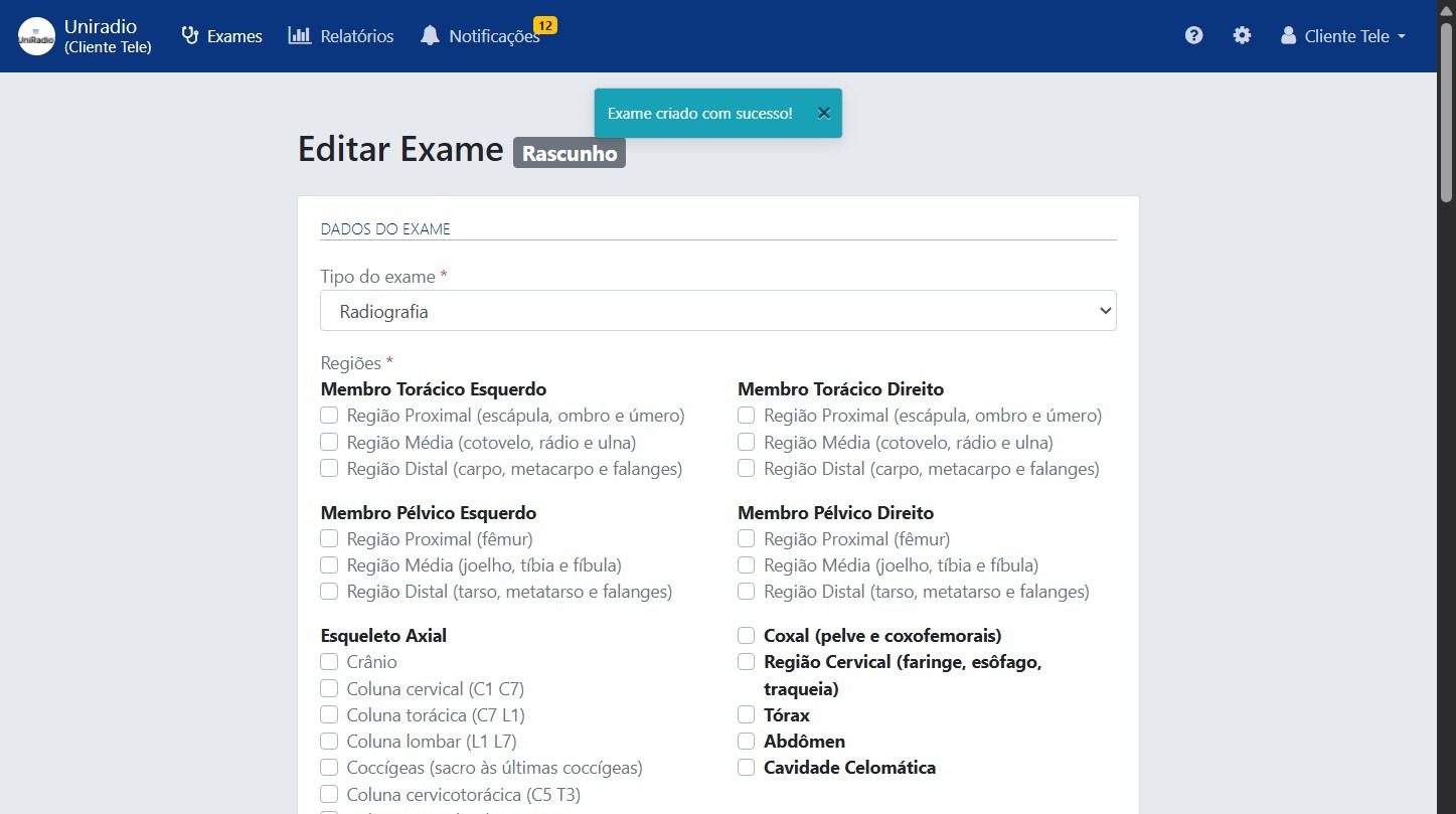 Formulário de informações do exame