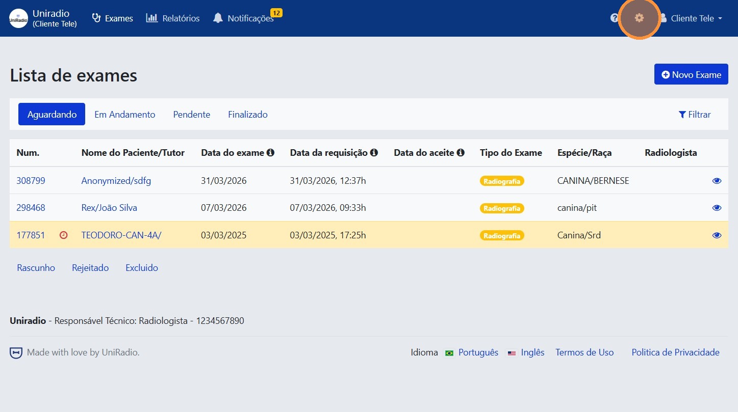 Configurações da conta