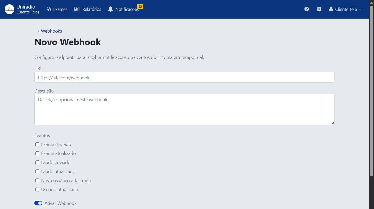 Formulário de webhook
