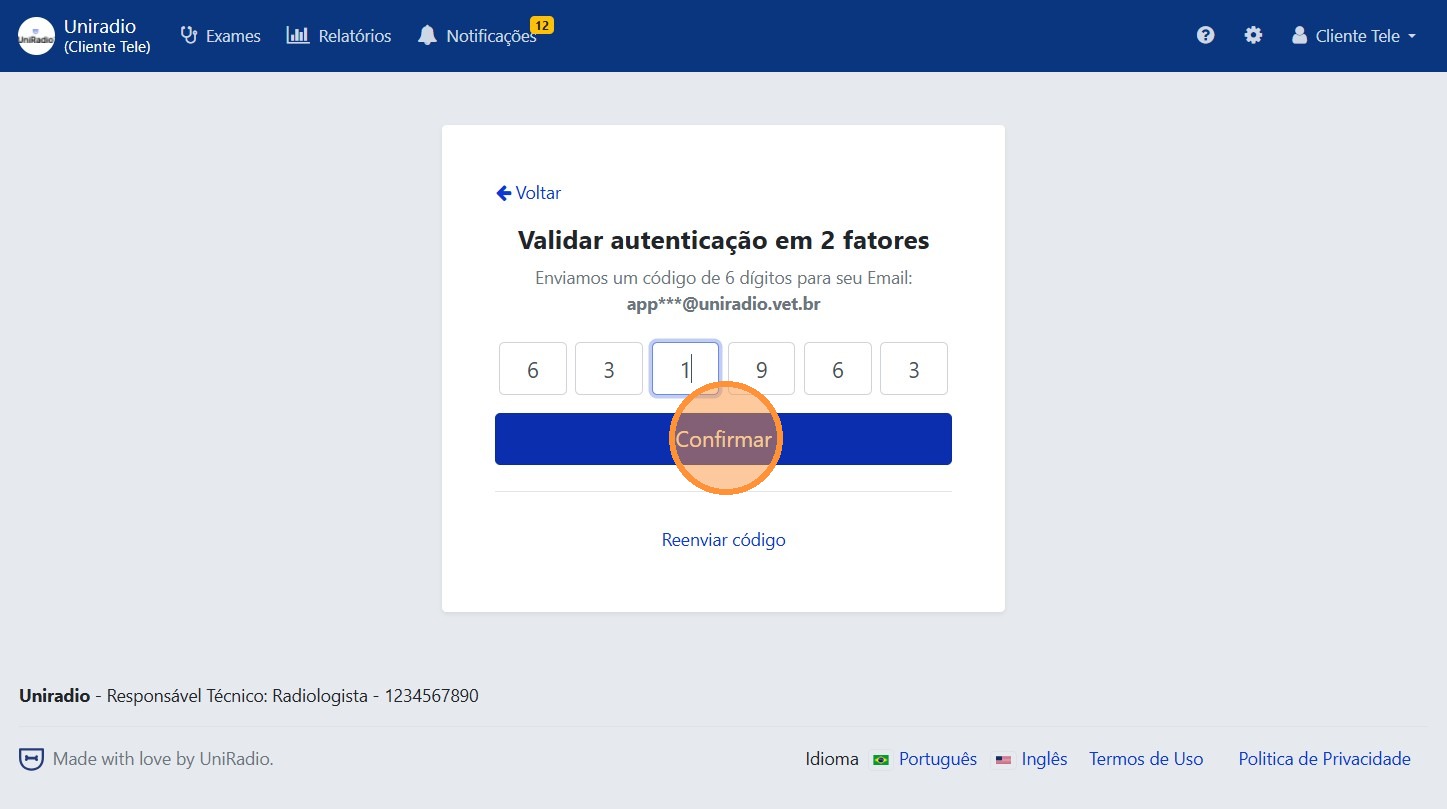 Inserir código de verificação