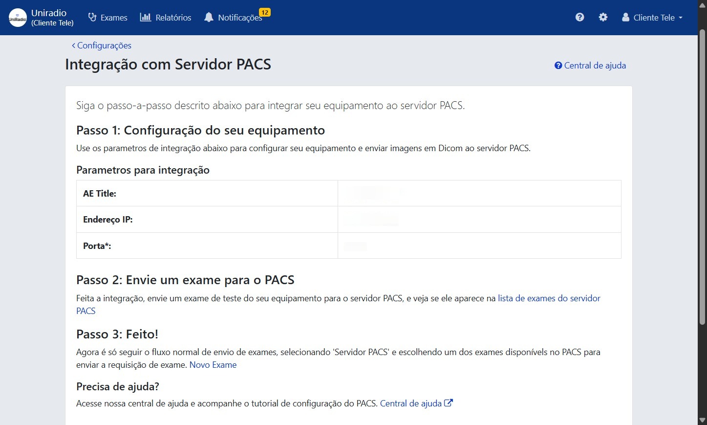 PACS Server settings