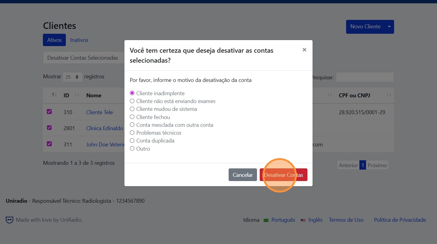 Confirm deactivation