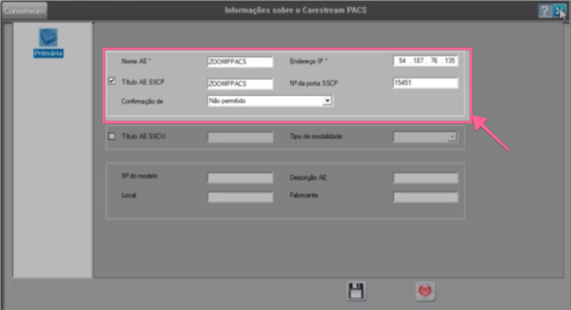 Registration form with AE Name, IP Address, SSCP AE Title and Port fields filled in