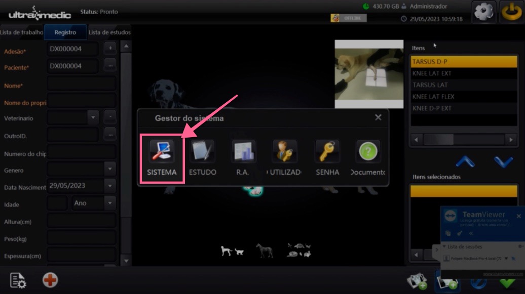 System Manager with the SYSTEM option highlighted