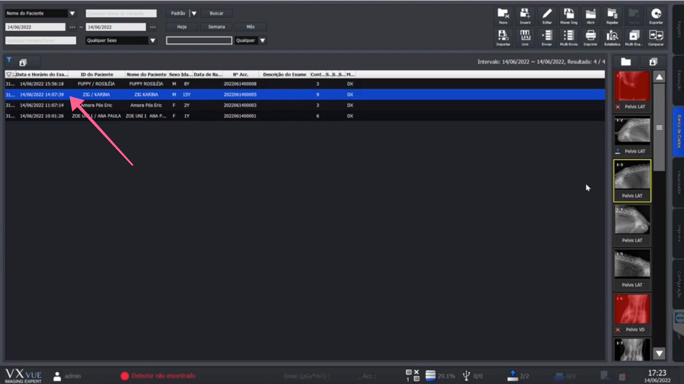 Study list with a selected exam highlighted in blue