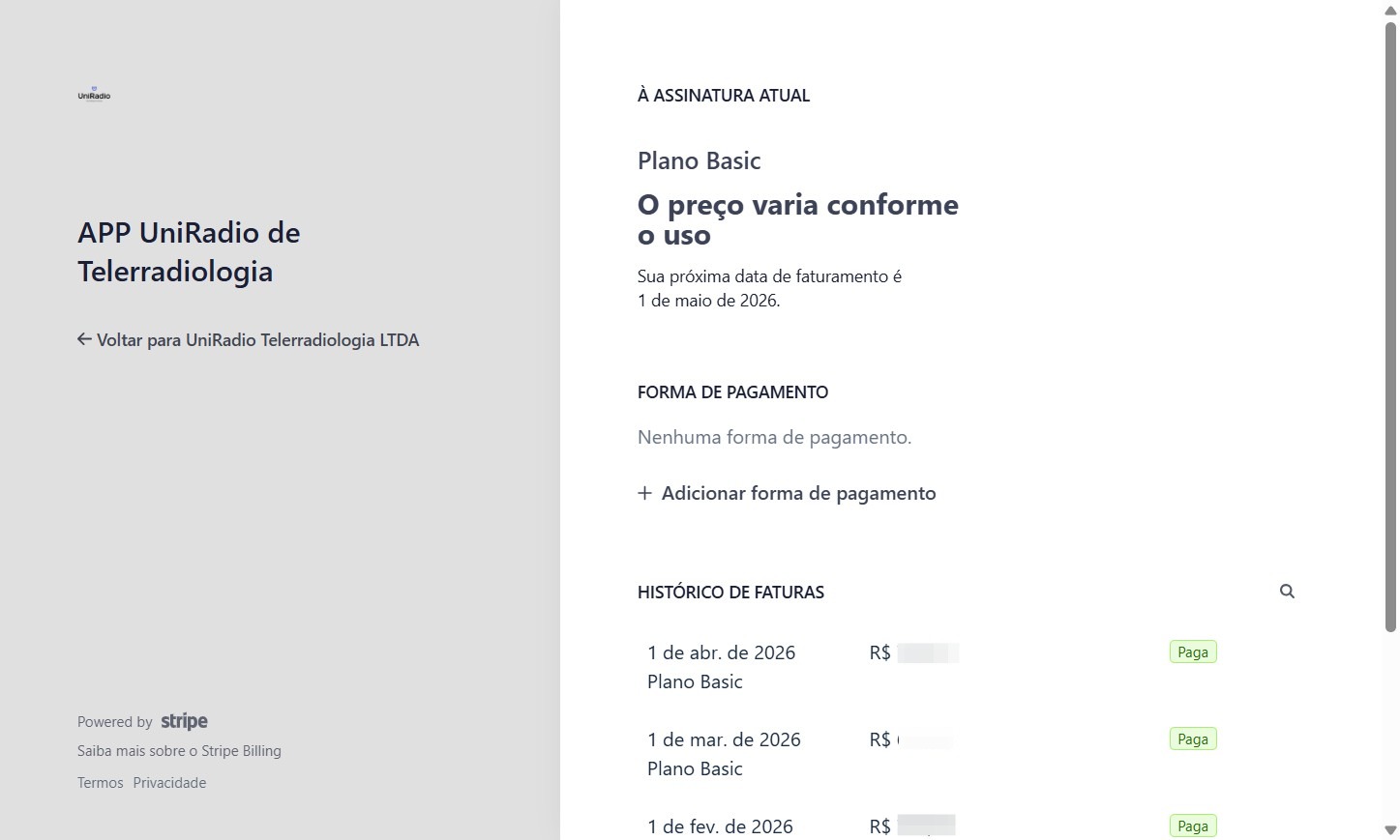 Detalhes da assinatura