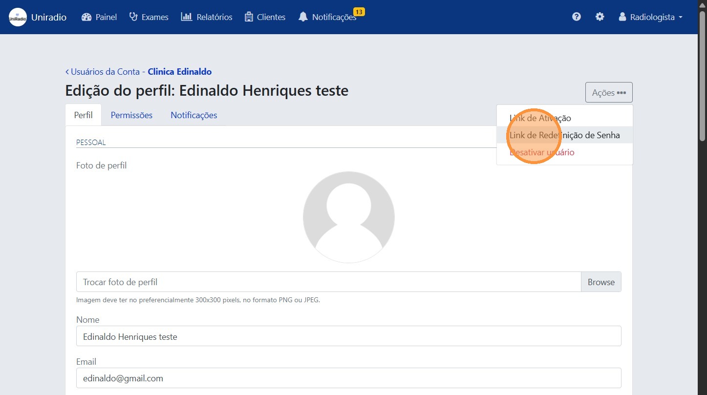 Link de Redefinição de Senha