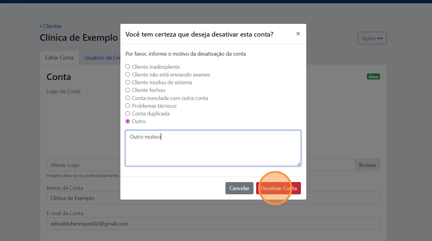 Motivo e confirmação