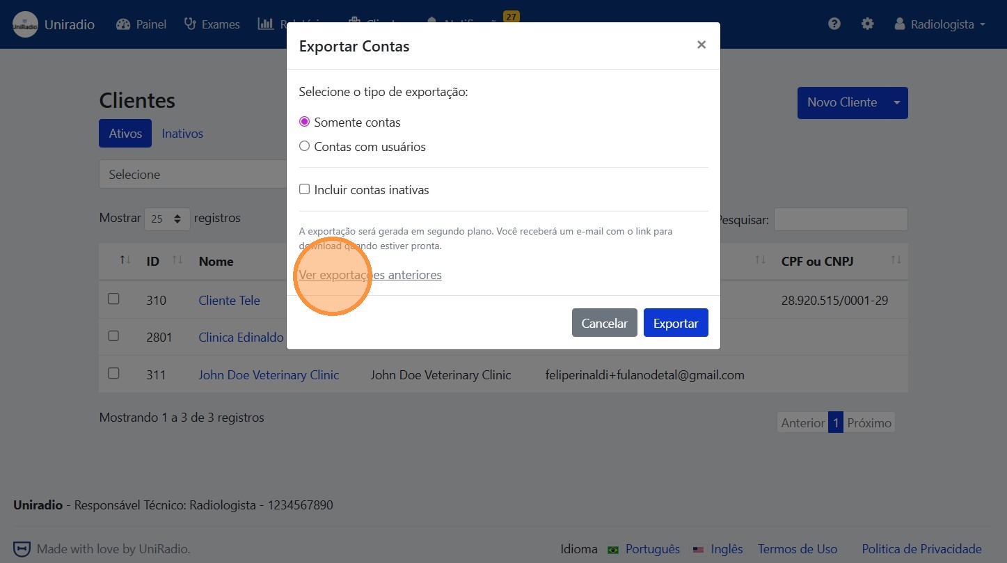 Ver exportações anteriores