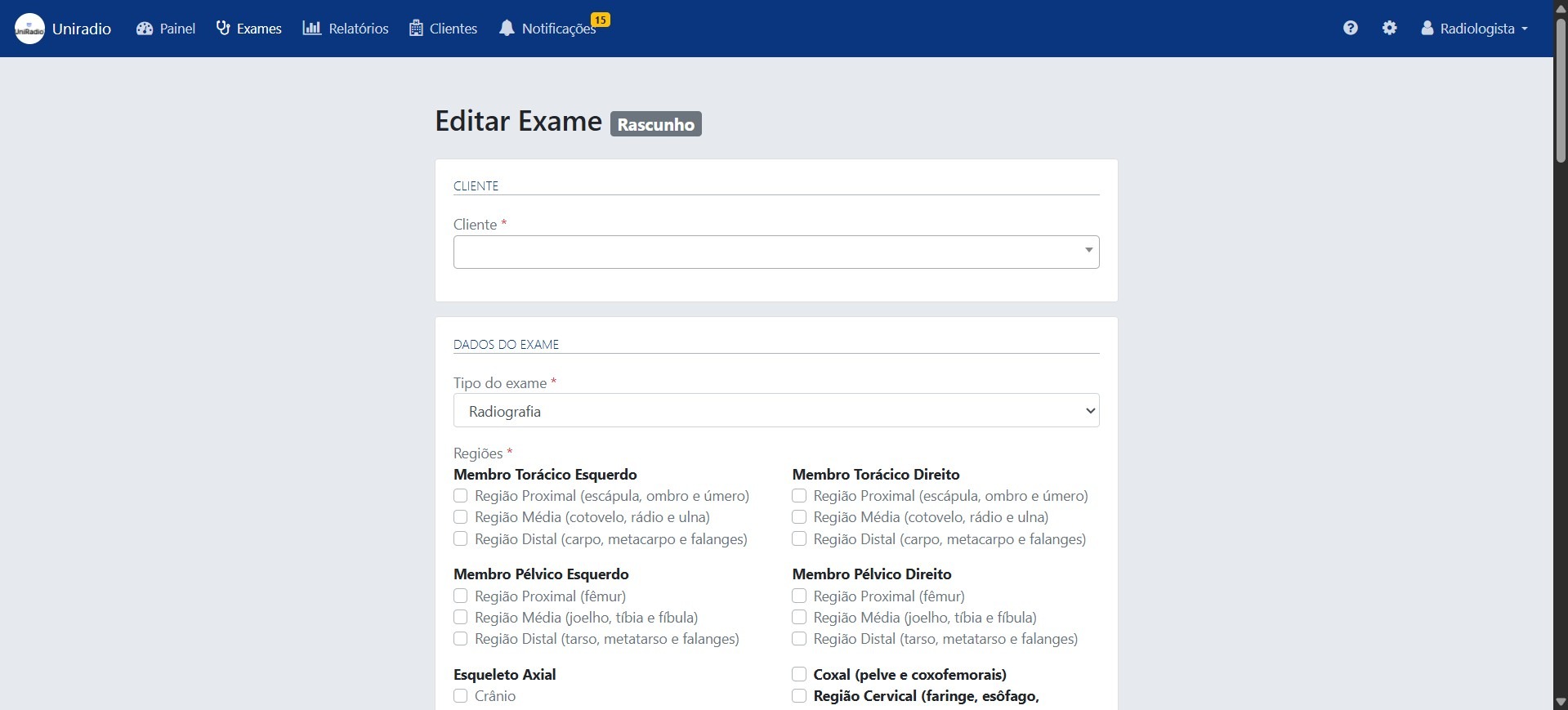 Informações do exame