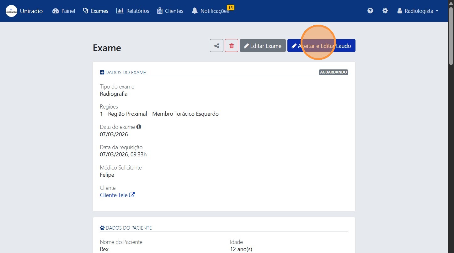 Aceitar e Editar Laudo