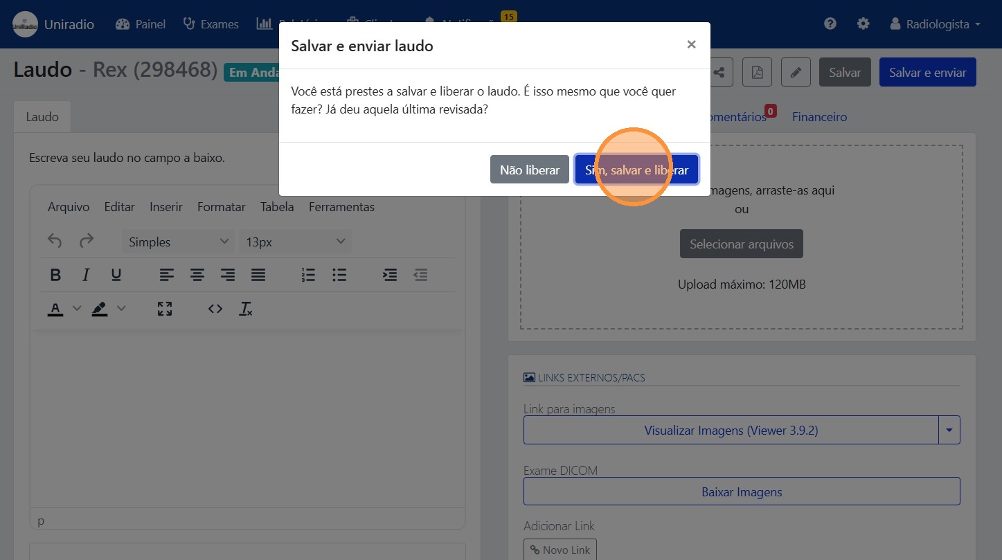 Confirmar liberação do laudo