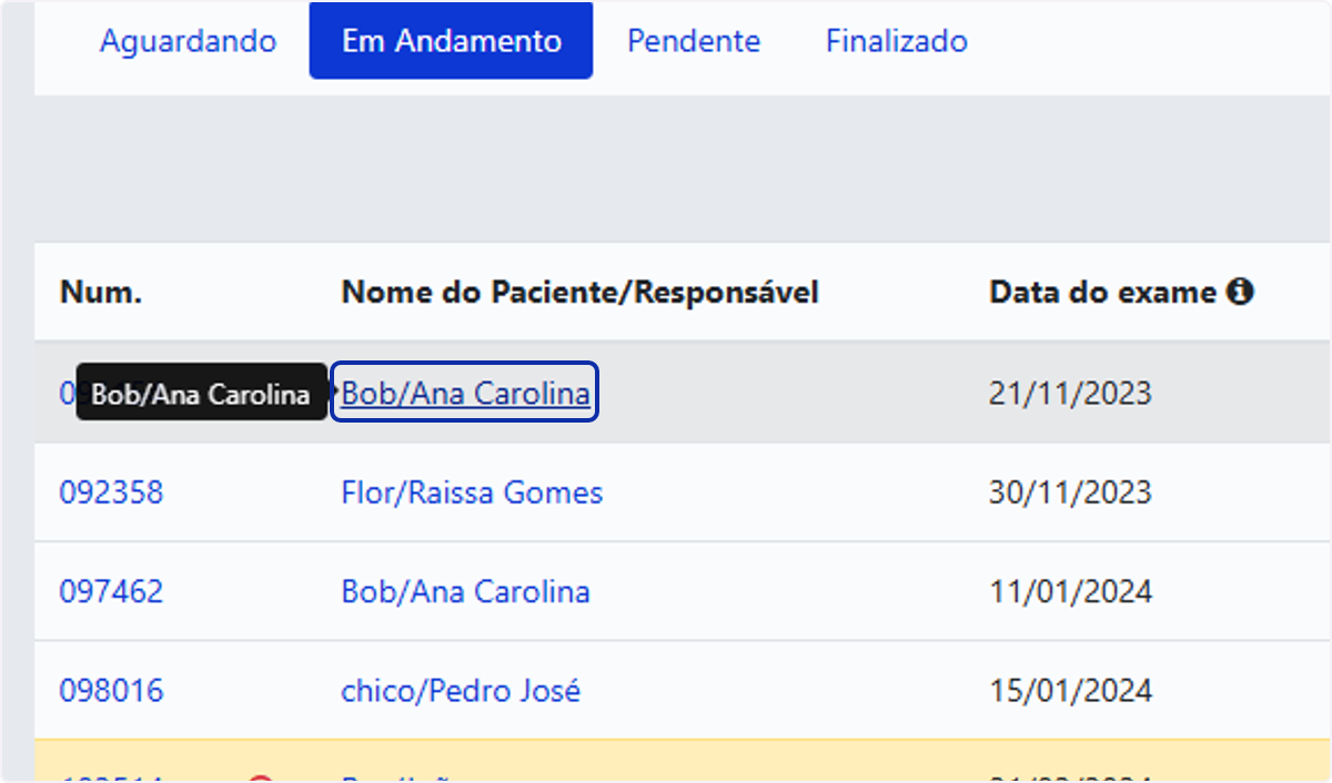 Selecionar exame