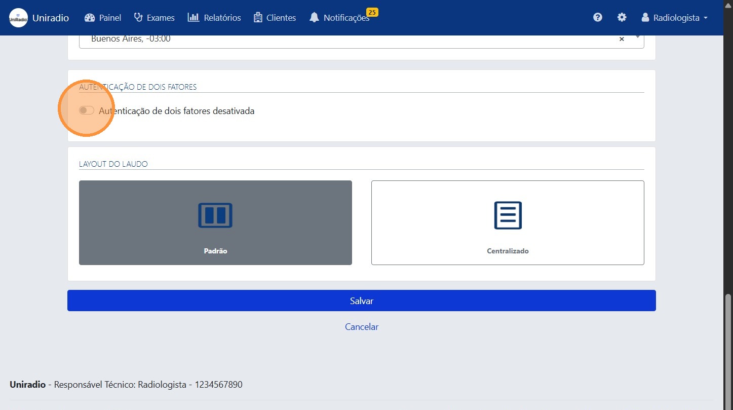 Autenticação de dois fatores desativada